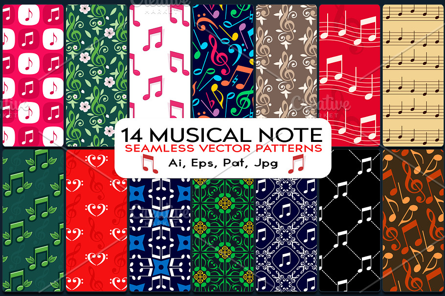 14 Musical Note Seamless Patterns