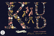 Floral letters, monogram, floral KUD