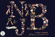 Floral letters, monogram, floral NJB