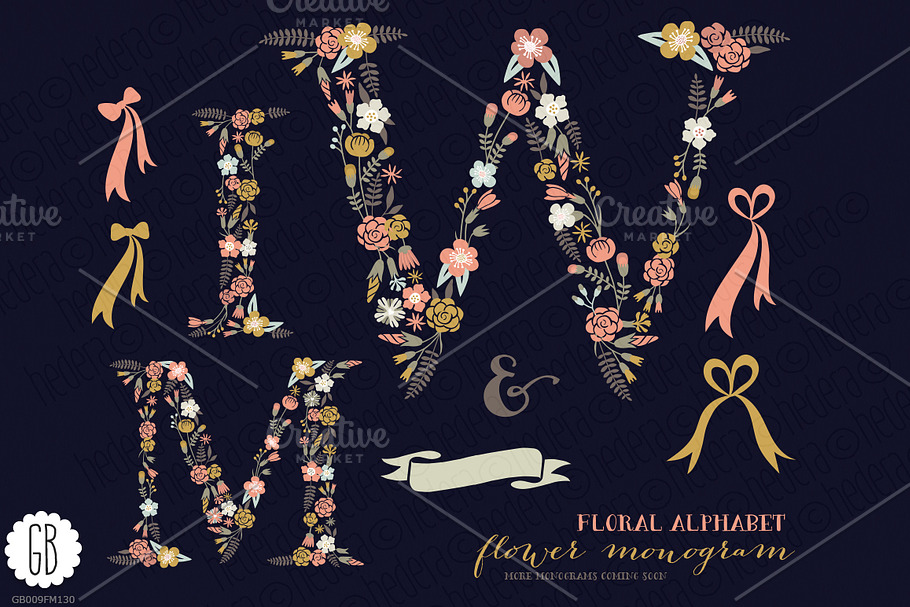 Floral letters, monogram, floral WMI in Illustrations - product preview 8