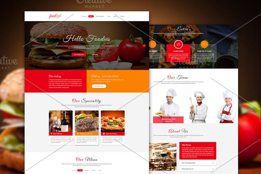 Foodhub - Responsive Restaurant PSD in Landing Page Templates - product preview 8