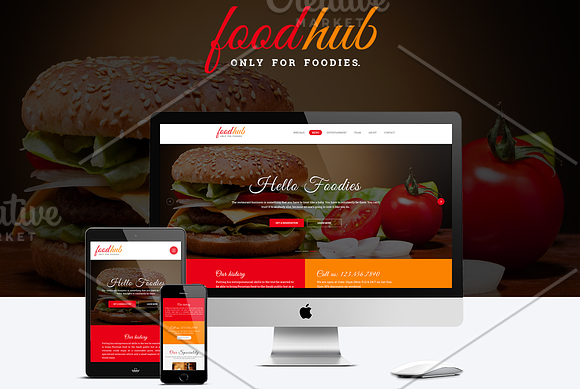 Foodhub - Responsive Restaurant PSD in Landing Page Templates - product preview 1