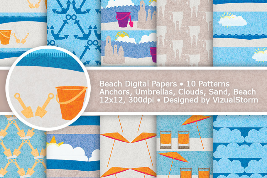 Beach Digital Paper, Sand and Ocean