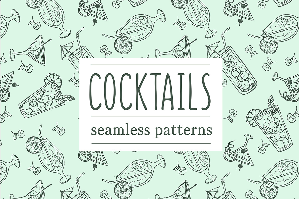 Doodle cocktail patterns and menu in Patterns - product preview 8