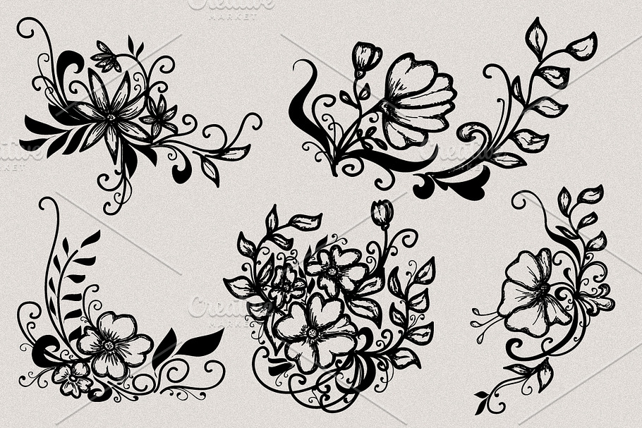 Hand Drawn Floral Motifs (set 1)