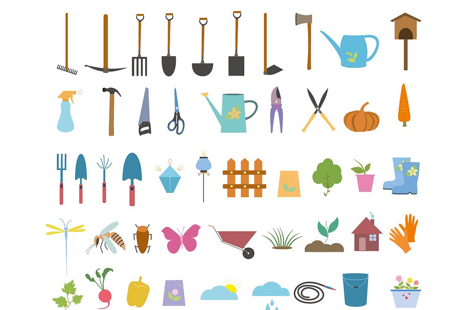 Gardening tools сlip art set