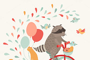 Cute raccoon on a bicycle poster