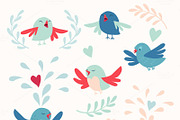 Cute birds vector card set