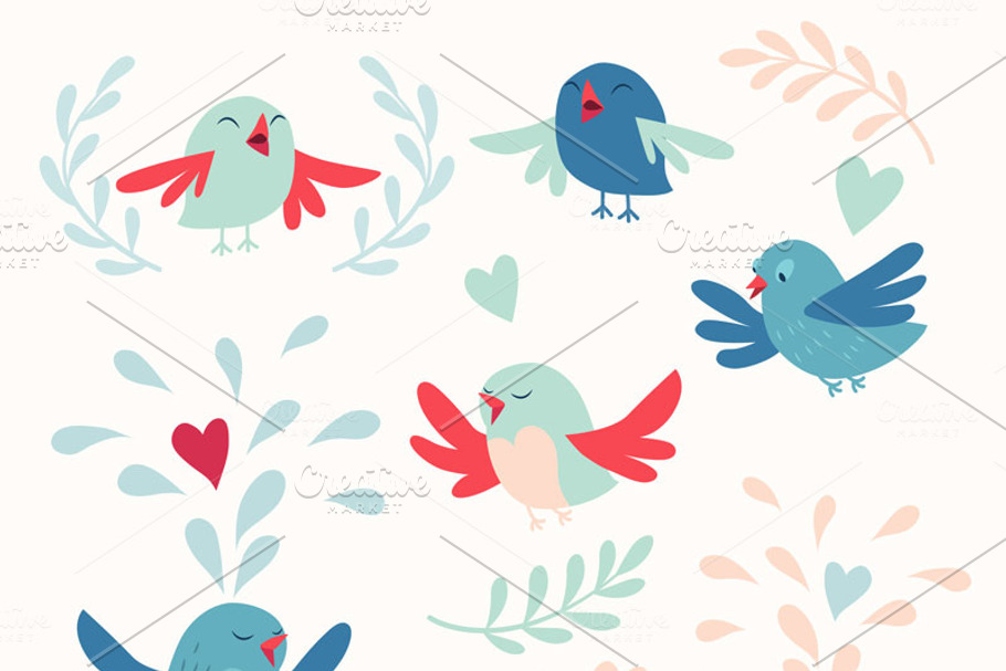 Cute birds vector card set in Illustrations - product preview 8
