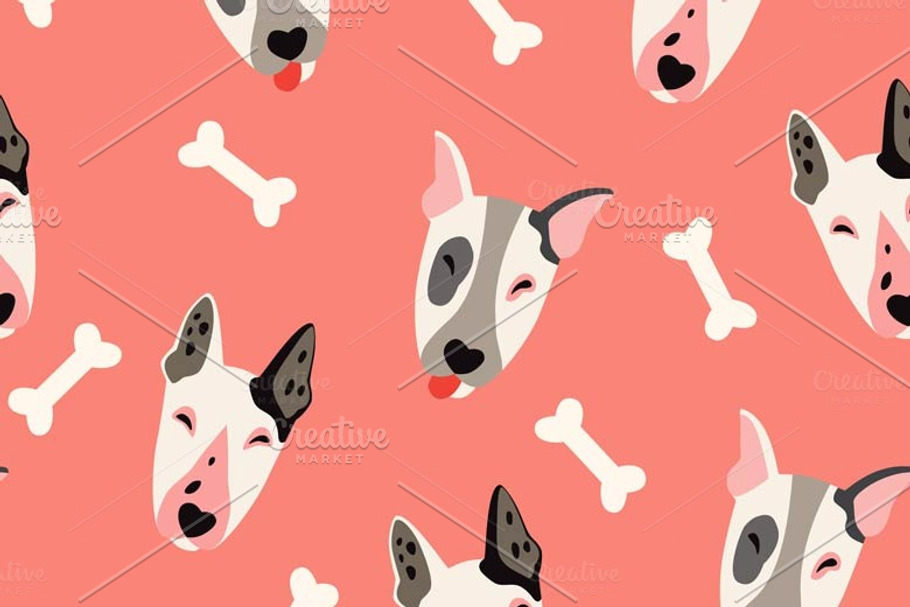 Cute dogs (bulyteryers) pattern in Illustrations - product preview 8