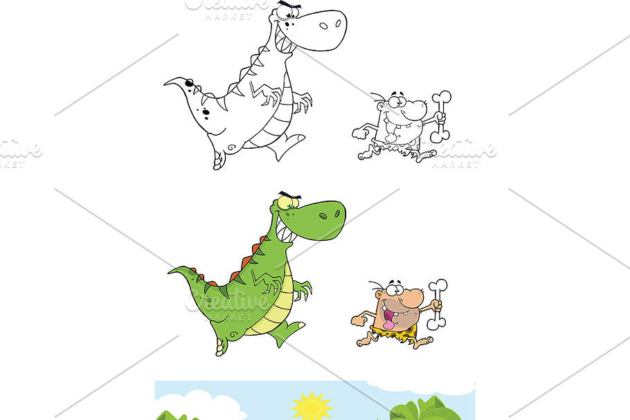 Dinosaur Chasing A Caveman  in Illustrations - product preview 8