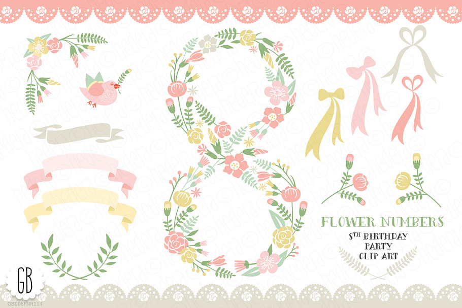 Floral number, eight, 8th, clip art