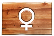 Female symbol cut in wooden board.