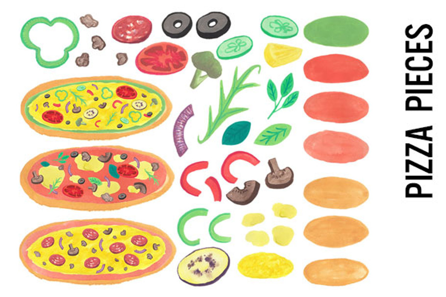 Pizza Watercolor Clipart in Illustrations - product preview 8