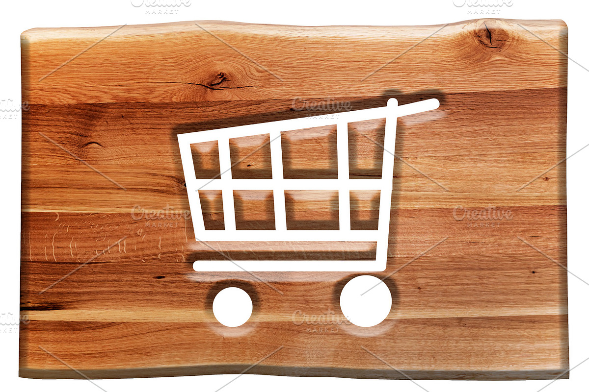 Shopping cart sign in wooden board. in Patterns - product preview 8