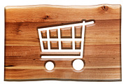 Shopping cart sign in wooden board.