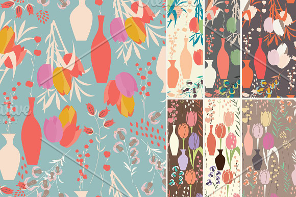 7 Spring Patterns - Tulips & Lilies in Patterns - product preview 1