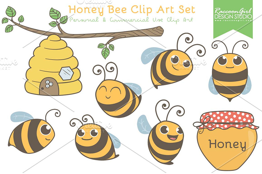 Honey Bee Clip Art Set in Illustrations - product preview 8