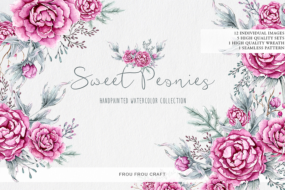 Sweet Peonies Clip Art in Illustrations - product preview 8