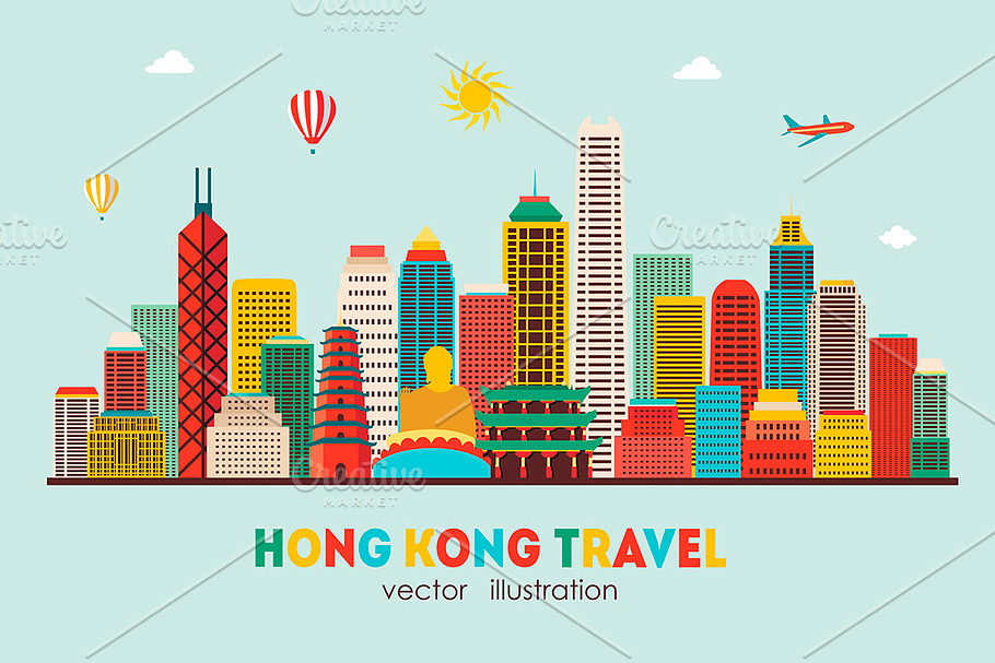 Hong Kong skyline in Illustrations - product preview 8