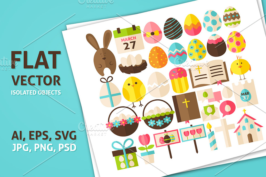 Happy Easter Vector Isolated Objects in Illustrations - product preview 8
