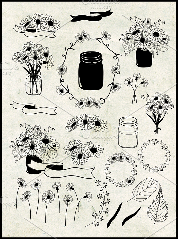 Daisy Bouquets, Mason Jars & Wreaths in Illustrations - product preview 2