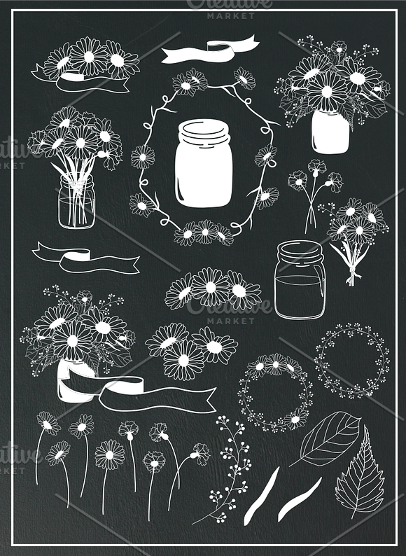 Daisy Bouquets, Mason Jars & Wreaths in Illustrations - product preview 3