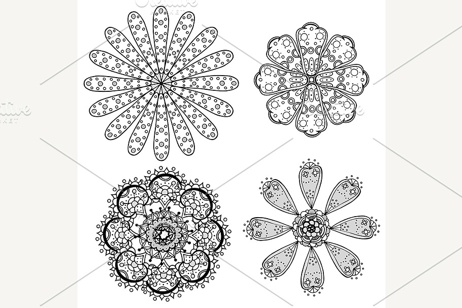 monochrome doodle flowers in Patterns - product preview 8