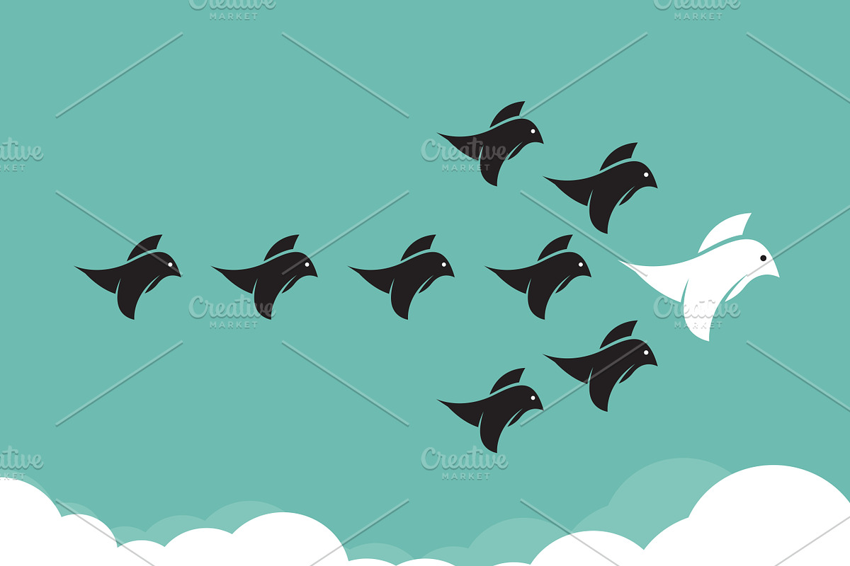 Flock of birds flying in the sky, in Illustrations - product preview 8