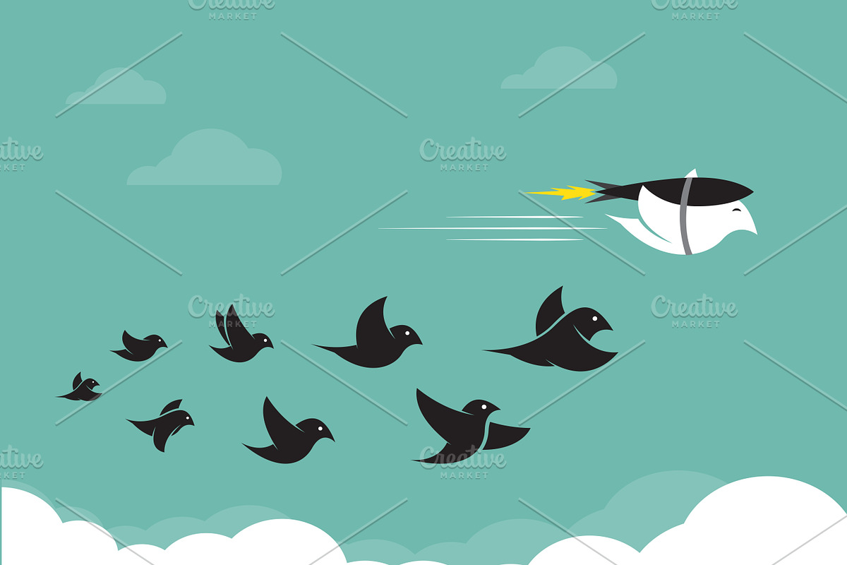 Birds and rockets in the sky in Illustrations - product preview 8