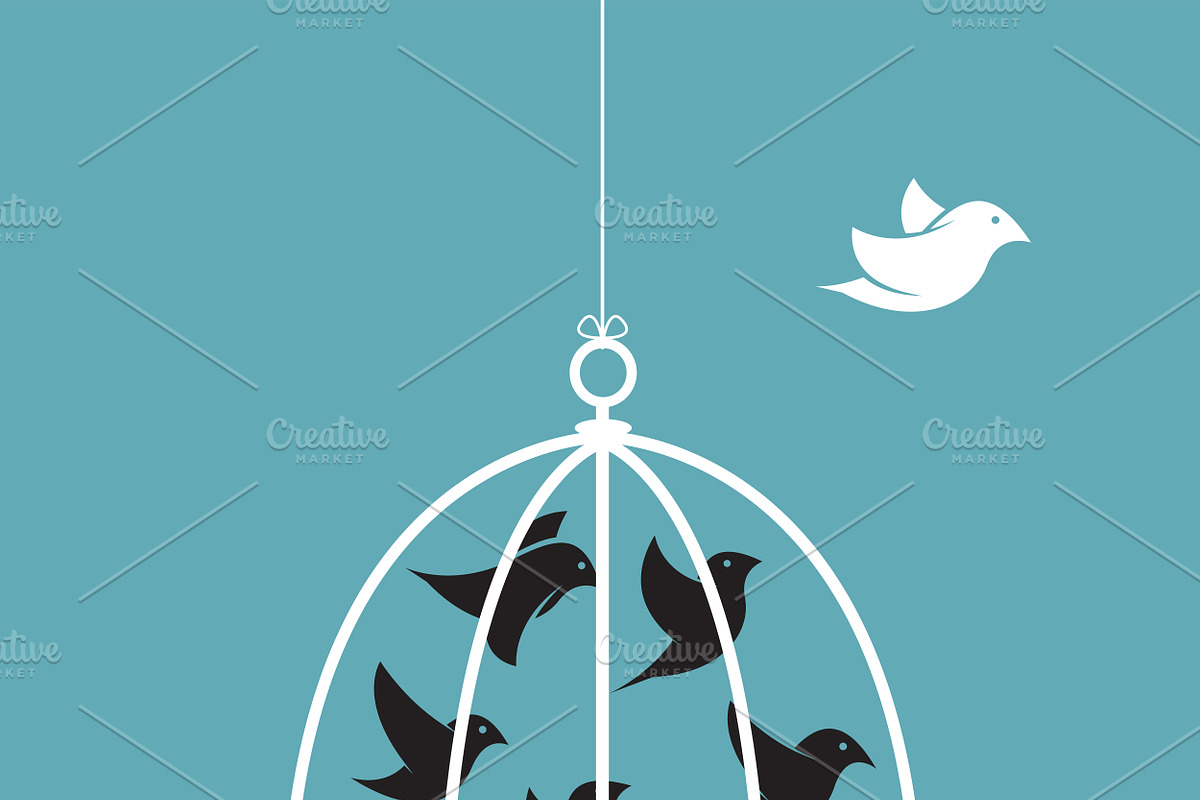 Bird in the cage and outside in Illustrations - product preview 8