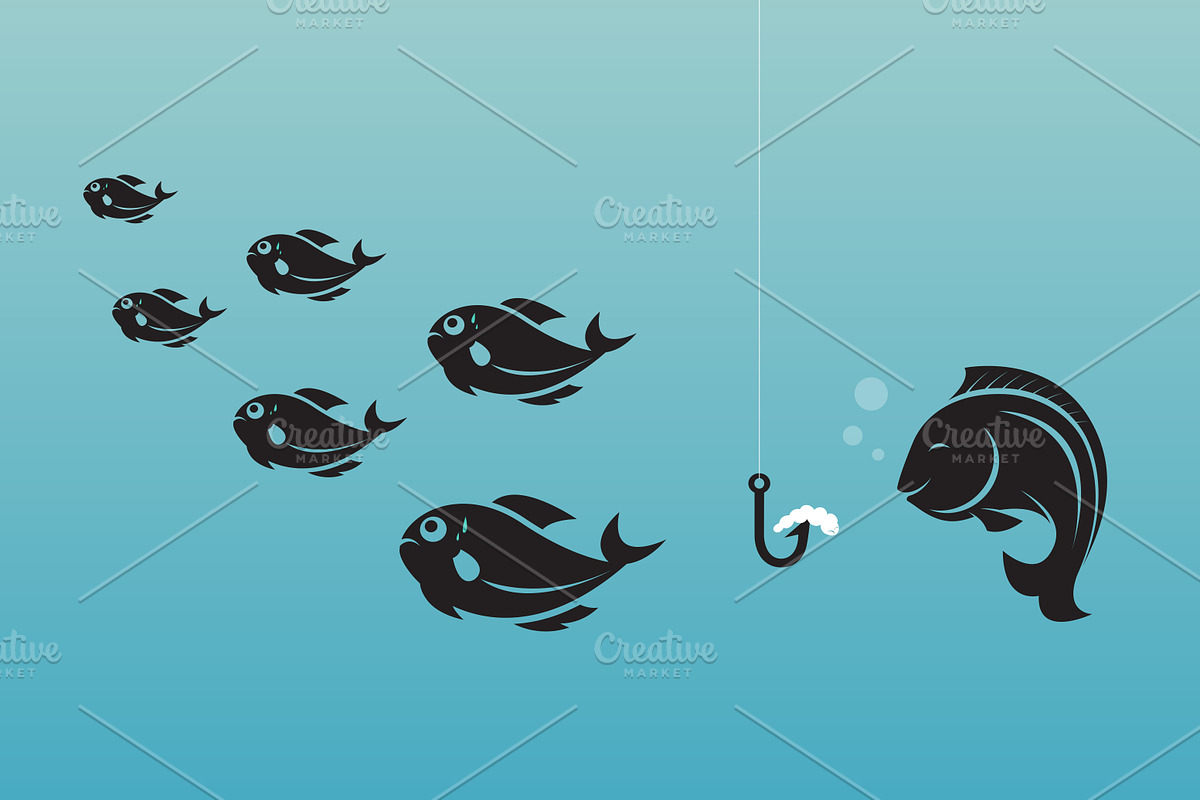 Fish and earthworm and hook in Illustrations - product preview 8