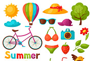 Set of stylized summer objects.