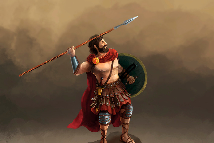 Spartan character with spear  in Illustrations - product preview 8