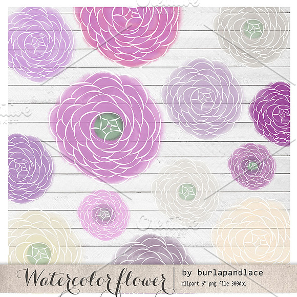 Watercolor flower purple clipart in Illustrations - product preview 1