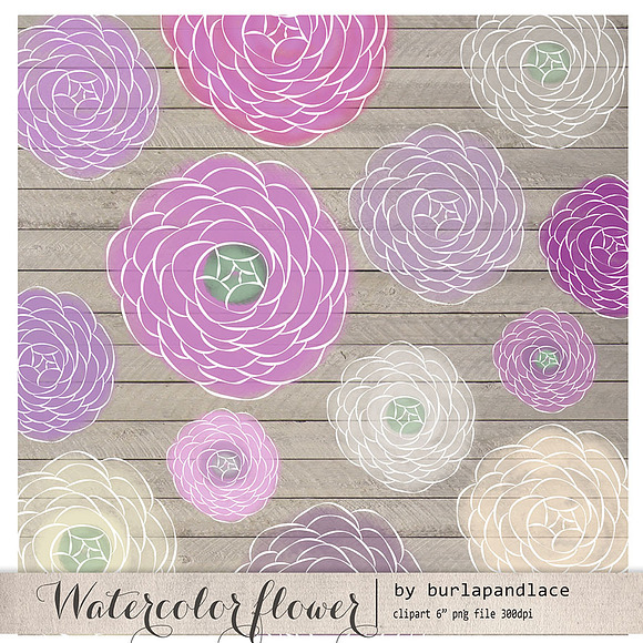 Watercolor flower purple clipart in Illustrations - product preview 2