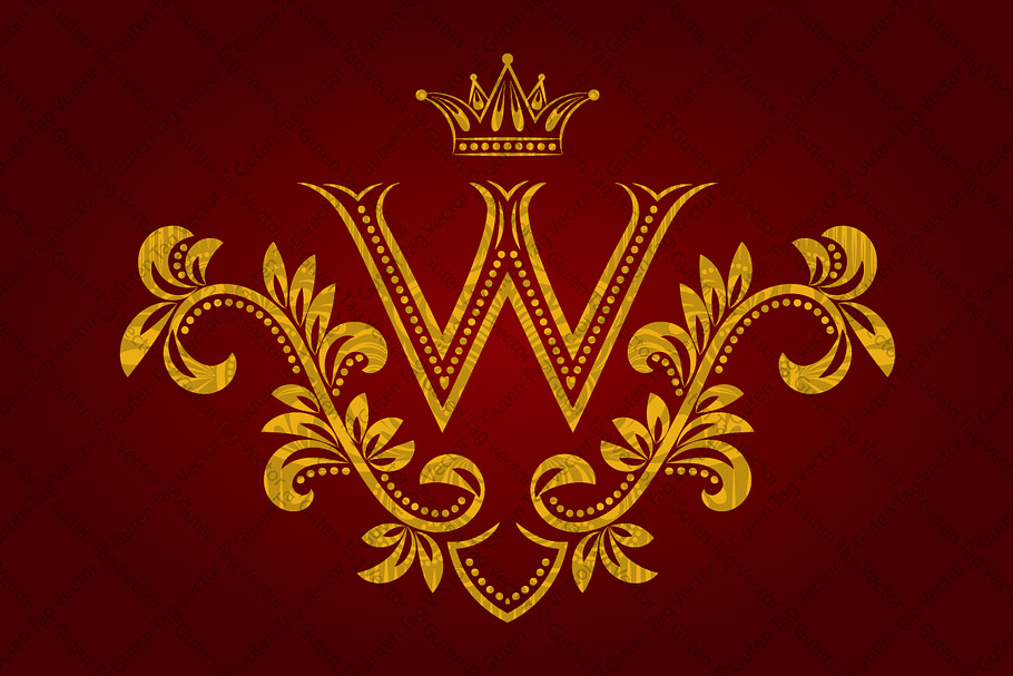 Patterned golden letter W monogram