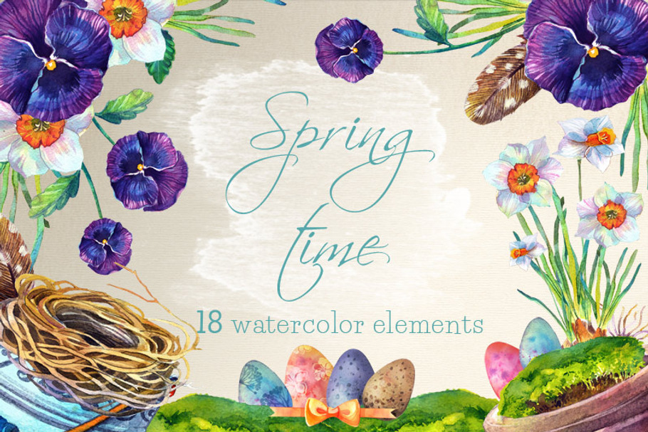 Springtime - 19 watercolor clip arts
