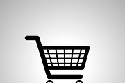 Black shopping cart icon with shadow