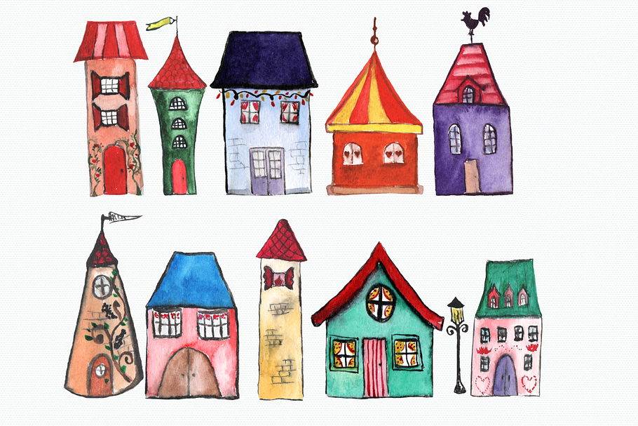 11 Watercolor Houses Clip Art in Objects - product preview 8