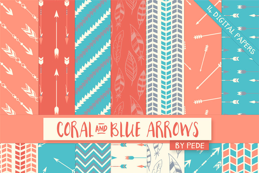 Coral and blue arrows. in Patterns - product preview 8