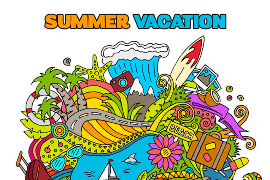 Doodle Summer Vacation Illustrations in Illustrations - product preview 8