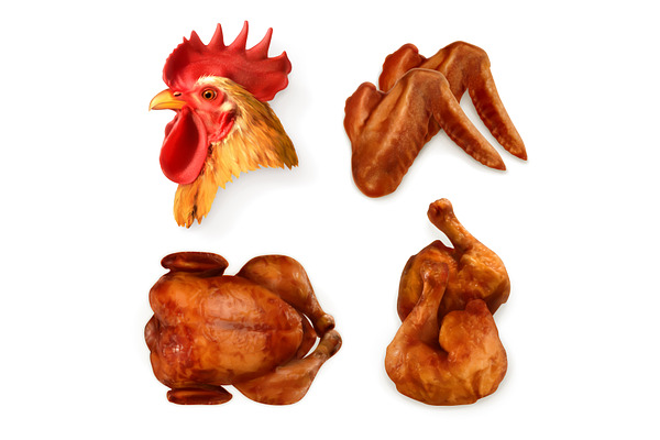 Grilled chicken, chicken wings, legs