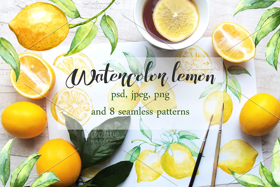 Watercolor lemon set. in Illustrations - product preview 8