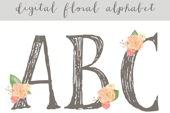 Floral Alphabet - Digital Alphabet in Illustrations - product preview 2