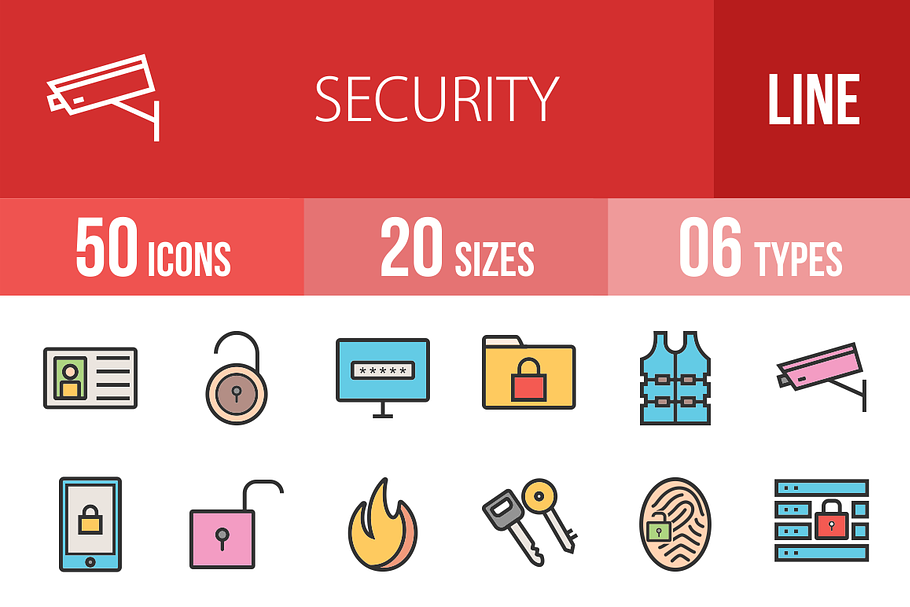 50 Security Line Filled Icons