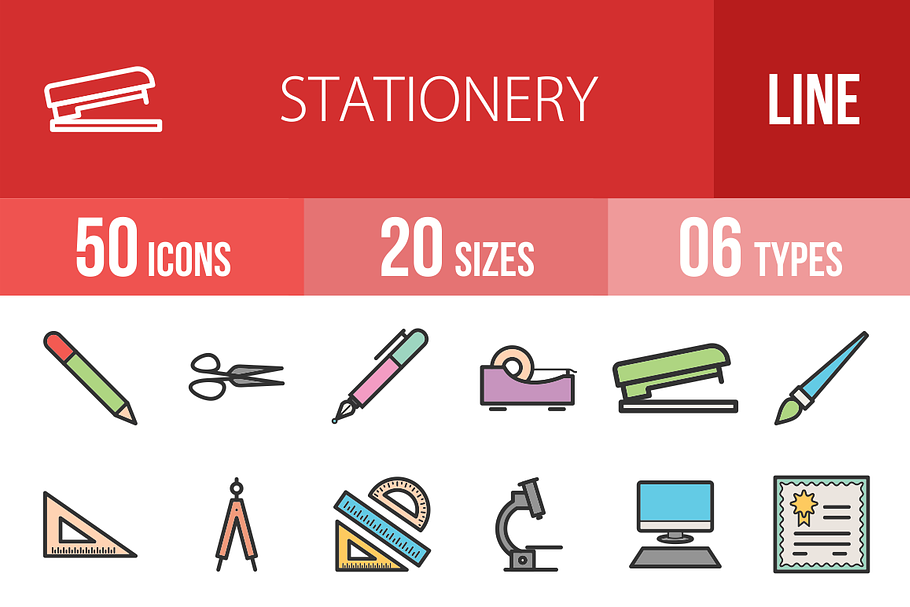 50 Stationery Line Filled Icons