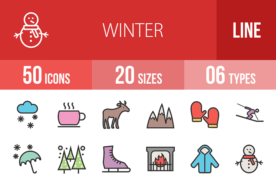 50 Winter Line Filled Icons