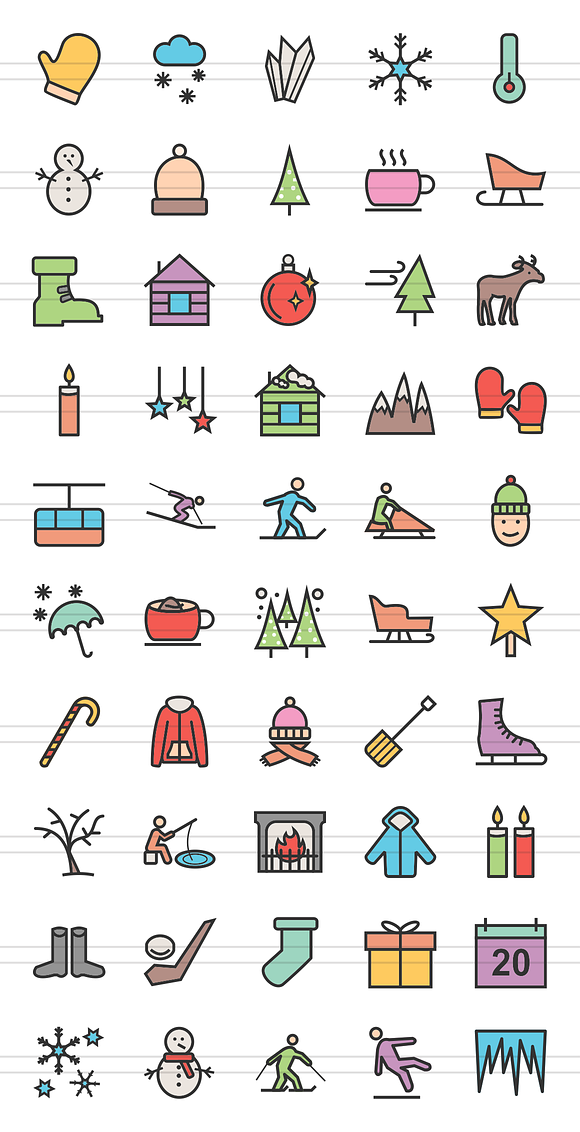 50 Winter Line Filled Icons in Graphics - product preview 1