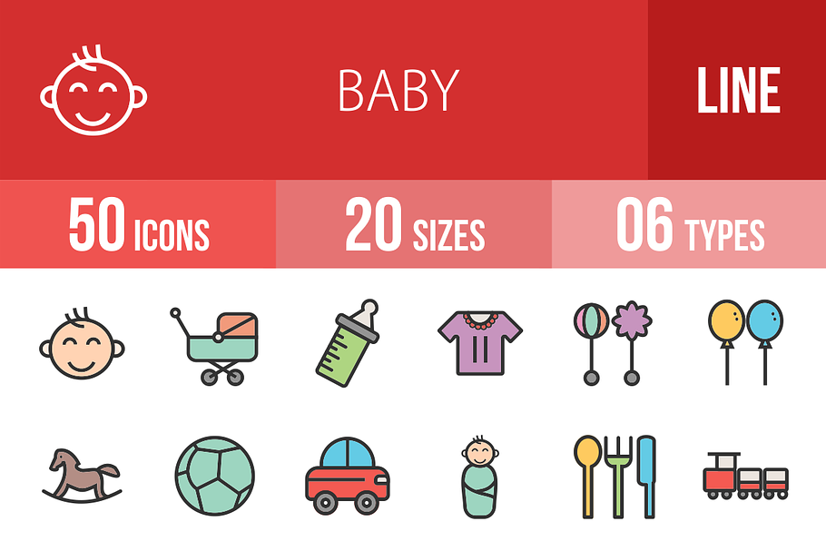 50 Baby Line Filled Icons